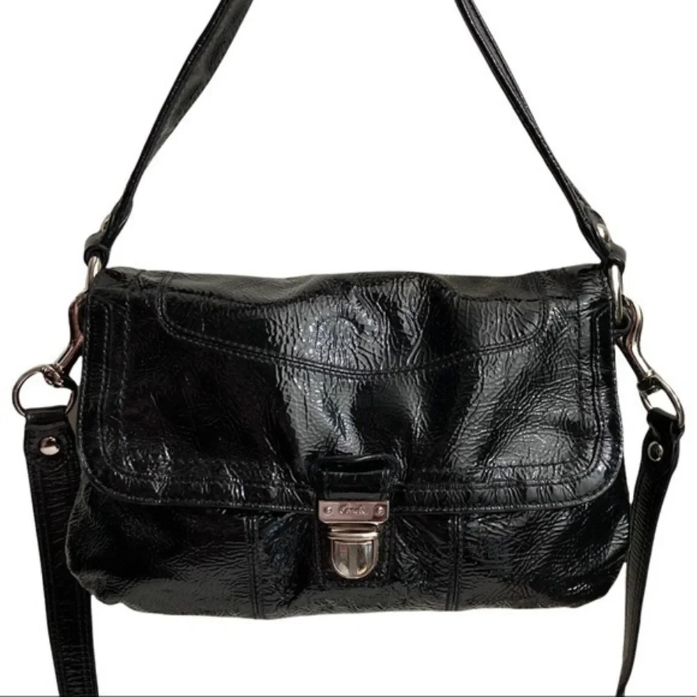 Coach Lyla Onyx Limited Ed Poppy 18161 Black Patent Leather Crossbody bag